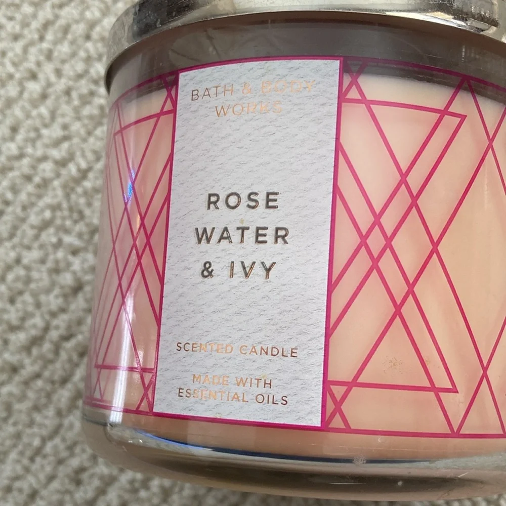 NEW Bath & Body Works Rose Water & Ivy Scented Three Wick Candle White Barn